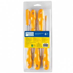 JOGO CHAVE FENDA E PHILIPS TRAMONTINA 6 PEÇAS YELLOW